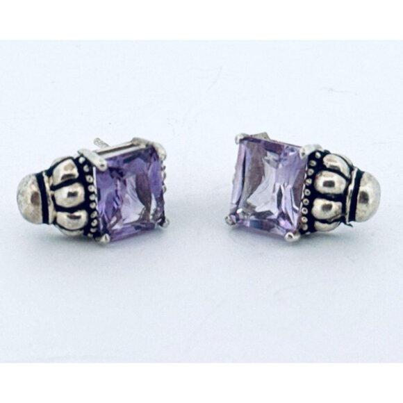 Vintage Estate Sterling Silver 925 Amethyst Stud Earrings, 7.8g, Marked NF - Picture 4 of 10